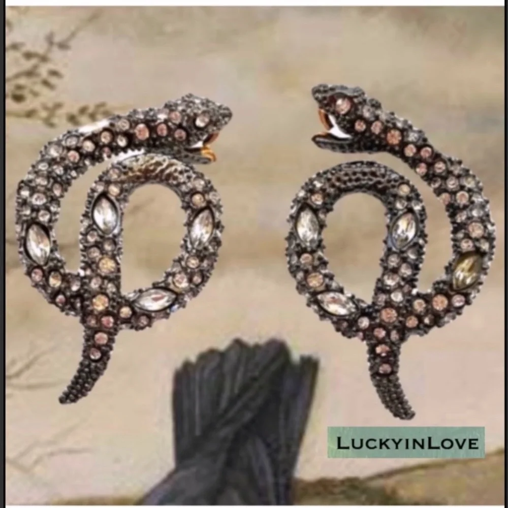 ALEXIS BITTAR • Vanitas Gunmetal Crystal Coiled Striking Serpent Snake Earrings